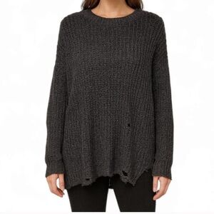 Arizona Juniors Womens Distressed Crew Neck Long Sleeve Pullover Sweater